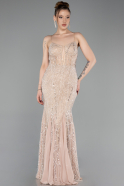 Robe de Soirée Longue Perlé Beige ABU6080