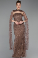 Robe de Soirée Longue Perlé Cuivre ABU6104