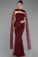Robe de Soirée Longue Perlé Rouge Bordeaux ABU6104