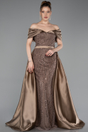 Robe De Soirée Perlé Longue Brun clair ABU5400