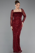 Robe De Soirée Perlé Longue Rouge Bordeaux ABU5699