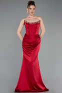 Robe Queue de Poisson Longue Satin Rouge Bordeaux ABU6109