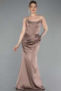 Robe Queue de Poisson Longue Satin Cappuccino ABU6109