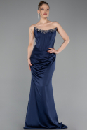 Robe Queue de Poisson Longue Satin Bleu Marine ABU6109