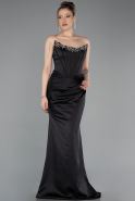 Robe Queue de Poisson Longue Satin Noir ABU6109