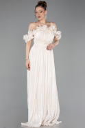 Robe de Soirée Longue Mousseline Beige ABU6110