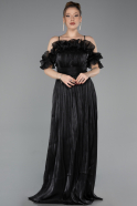 Robe de Soirée Longue Mousseline Noir ABU6110