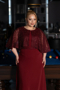 Robe de Soirée Grande Taille Longue Mousseline Rouge Bordeaux ABU6063