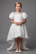 Robe de Soirée Enfants Devant Court Dos Long Blanc ABO134