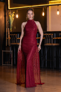 Robe de Soirée Longue Dantelle Rouge Bordeaux ABU6084