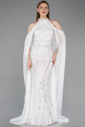 Robe de Soirée Longue Perlé Blanc ABU6117