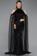 Robe de Soirée Longue Perlé Noir ABU6117