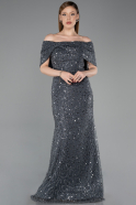 Robe de Soirée Longue Dantelle Anthracite ABU6119