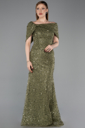 Robe de Soirée Longue Dantelle Kaki ABU6119