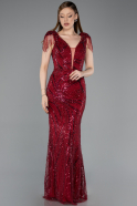 Robe De Soirée Grande Taille Perlé Longue Rouge Bordeaux ABU5336