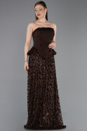 Robe de Soirée Longue Squameuse Brun ABU6124