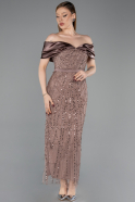 Robe De Soirée Perlé Midi Brun Clair ABK2453
