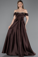 Robe De Soirée Satin Longue Brun ABU5530