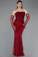 Robe De Soirée Perlé Longue Rouge Bordeaux ABU5922