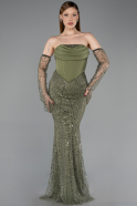 Robe De Soirée Perlé Longue Kaki ABU5922