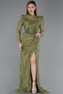 Robe De Soirée Dantelle Longue Kaki ABU5771