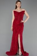 Robe De Soirée Dantelle Longue Rouge Bordeaux ABU5771