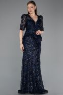 Robe De Soirée Squameuse Longue Bleu Marine ABU5621