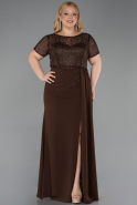 Robe de Soirée Grande Taille Longue Dantelle Brun ABU6102