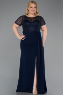 Robe de Soirée Grande Taille Longue Dantelle Bleu Marine ABU6102