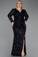 Robe de Soirée Grande Taille Longue Squameuse Bleu Marine ABU6074