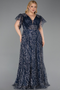 Robe De Fiançailles Grande Taille Longue Bleu Marine ABU5872