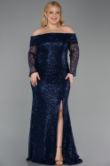 Robe Grande Taille Longue Squameuse Bleu Marine ABU6137