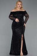 Robe Grande Taille Longue Squameuse Noir ABU6137
