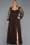 Robe Grande Taille Longue Dantelle Brun ABU6131