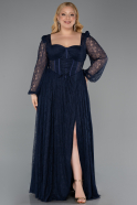 Robe Grande Taille Longue Dantelle Bleu Marine ABU6131