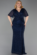 Robe De Soirée Grande Taille Longue Perlé Bleu Marine ABU6129