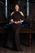 Robe de Soirée Longue Perlé Brun ABU6117