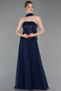 Robe de Soirée Longue Mousseline Bleu Marine ABU6150