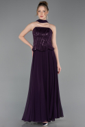 Robe de Soirée Longue Mousseline Violet ABU6150