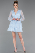 Robe de Cérémonie Courte Dantelle Bleu clair ABK2623