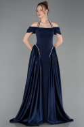 Robe De Soirée Satin Longue Bleu Marine ABU5995