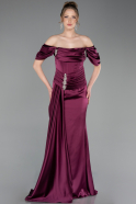 Robe Queue De Poisson Satin Longue Prune ABU5765