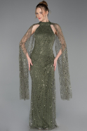 Robe de Soirée Longue Perlé Kaki ABU6154