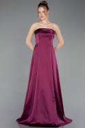 Robe De Soirée Satin Longue Prune ABU5932