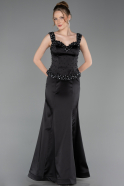 Robe Queue de Poisson Longue Satin Noir ABU6155
