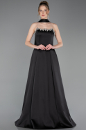 Robe de Soirée Longue Satin Noir ABU6156