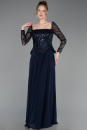 Robe de Soirée Longue Mousseline Bleu Marine ABU6157