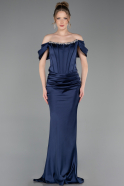 Robe Queue de Poisson Longue Satin Bleu Marine ABU6090