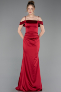 Robe de Soirée Longue Satin Rouge Bordeaux ABU6158