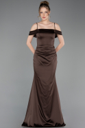 Robe de Soirée Longue Satin Brun ABU6158